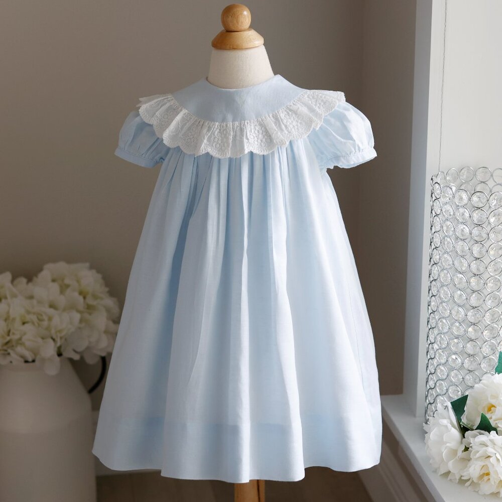 Blue Linen Dress Float Embroidery Collar Bailey Boys Boutique 2T LIKE NEW